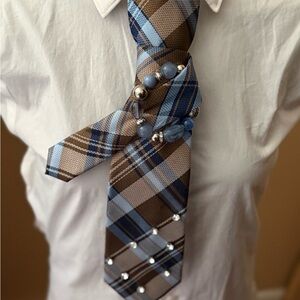 Plaid Tie with Beaded Accents
